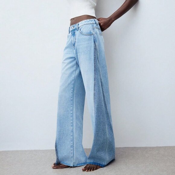 Denim - Light Wash Casual Women's Wide Leg Low Rise Jeans